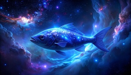 Fototapeta premium Celestial Fish Swimming Through Vibrant Nebula