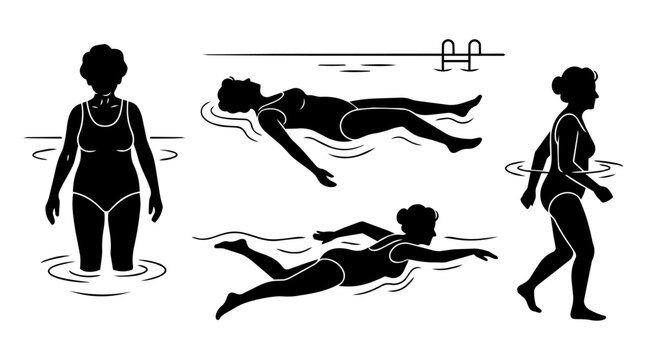An older woman swim in swimming pool