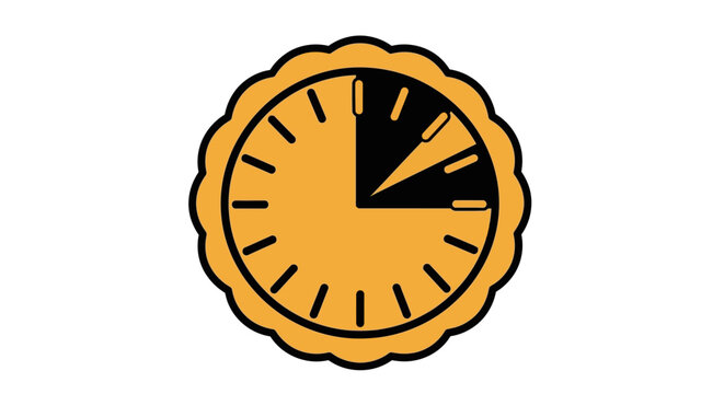 Flat vector illustration of a stylized orange clock with black hands and tick marks