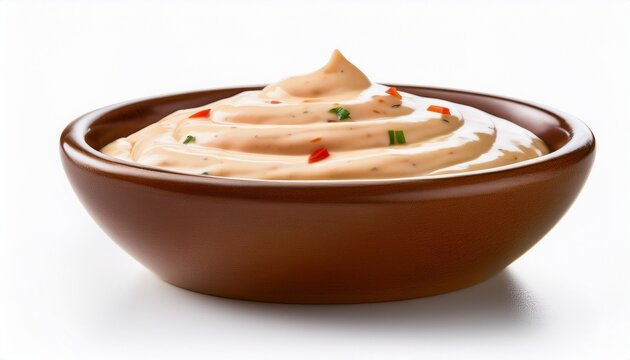 spicy sriracha mayo dip bowl isolated on white background