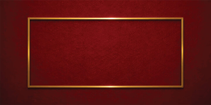 Luxury Premium Red Leather Texture with Elegant Golden Frame Background Template