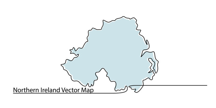 Continuous single line art of Northern Ireland map, minimalist country outline silhouette icon for travel and design concepts