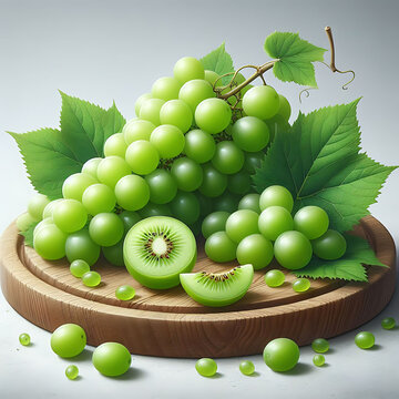 Green Grapes on a wooden plate