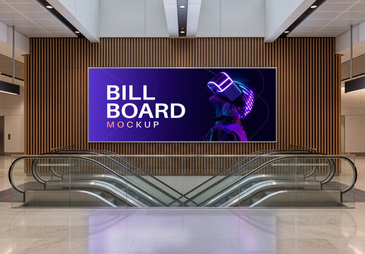 Advertising Indoor Billboard Mockup with Escalator