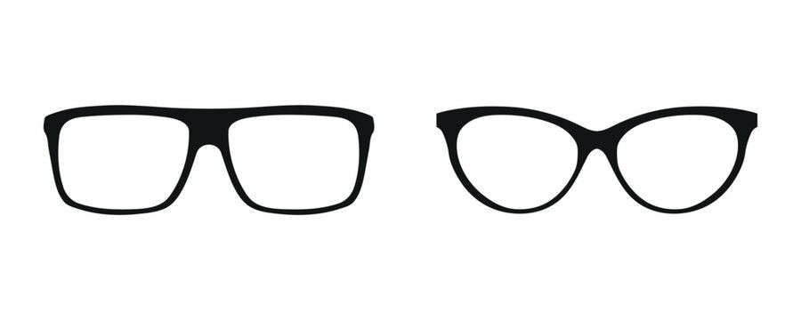 Glasses silhouette. Sun glasses hipster frame set, fashion black plastic rims, round geek style retro nerd glasses. Vector sun glasses set
