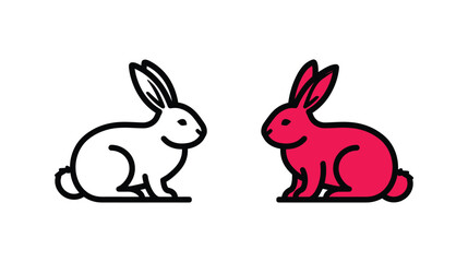 Obraz premium White and pink rabbit line art icons facing right with wildlife