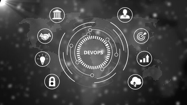 Dev ops software development concept with digital map and technology animation devops cloud computing