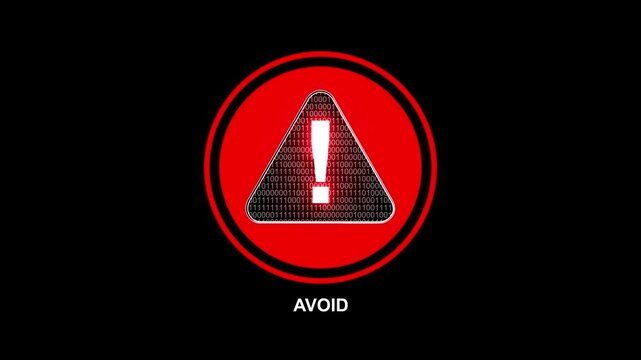 Avoid Warning Sign Animation: Glowing Red Exclamation Mark Alert Icon on Black Background for Safety and Danger Notification Loop