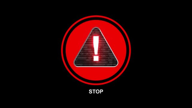 Stop Sign Warning Animation: Red Alert Symbol with Exclamation Mark on Black Background, Traffic Safety and Emergency Flashing UI Element
