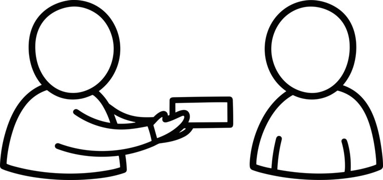 People exchanging business card, simple illustration, minimalist design
