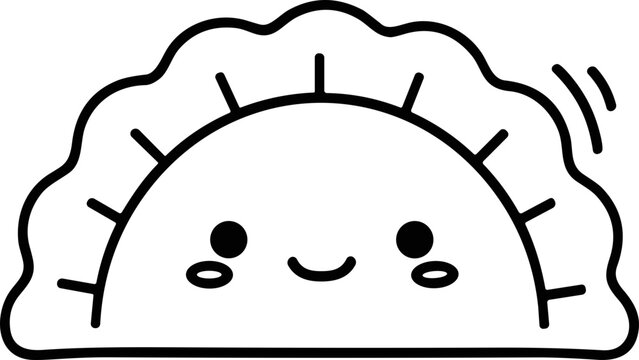 Cute Dumpling Character, Kawaii Food Icon, Simple Line Art