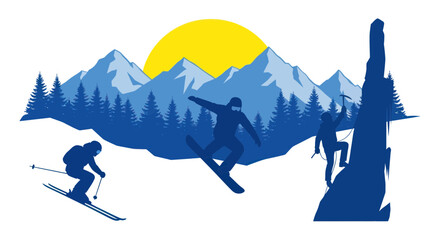 Winter Mountain Sports: Skiing, Snowboarding, and Rock Climbing Adventure © Joyo