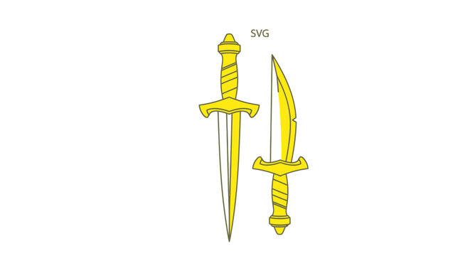 Two Yellow Daggers, Ancient Weapon, Medieval Blade, Vector Icon