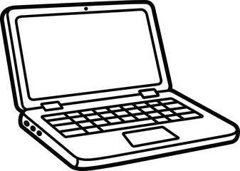 Open laptop computer outline, simple line drawing illustration, digital technology concept © Brian