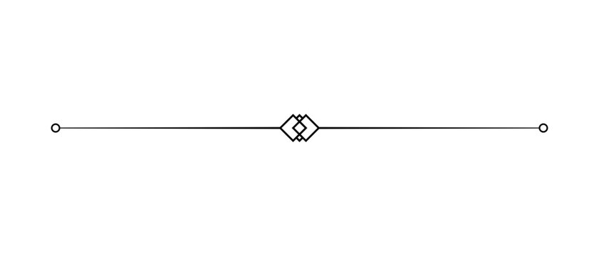 Elegant Decorative Text Divider Line with Geometric Diamond Center, Minimalist Black Flourish Ornament for Wedding Invitations and Stationery