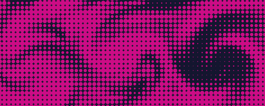 Abstract vector torn red halftone sound wave. Scrathed dotted texture element.