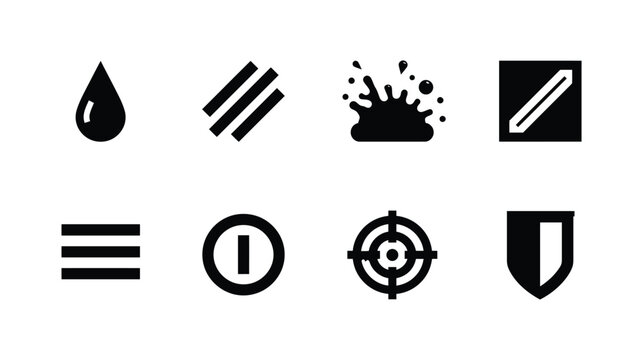 Collection of eight minimalist black UI icons on white background