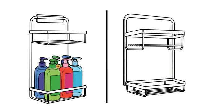 Bathroom shelf organizer with colorful bottles in a modern design  