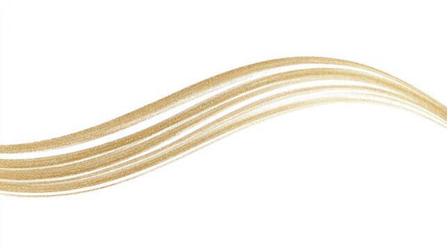 Gentle golden brushstrokes swirl in a clean white space, conveying abstract luxury and smooth motion