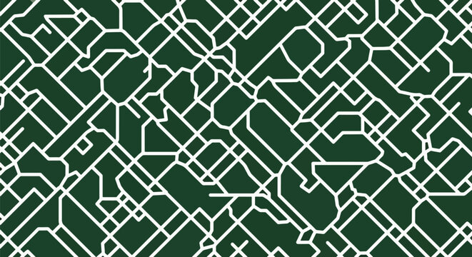 Complex circuit board style pattern on dark green background with white tech interconnection lines.