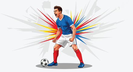 Fototapeta premium Energetic Male Soccer Player Celebrating Goal on Field.