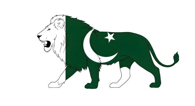 Lion illustration with pakistan flag pattern isolated on transparent background