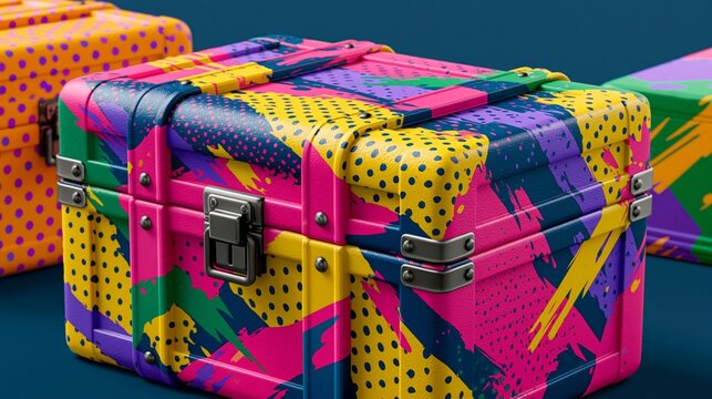 playful treasure chest game interface with colorful flat graphic background