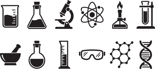 science laboratory equipment and chemistry icons set vector illustration © Mohaiminul