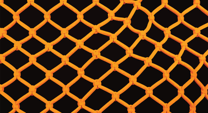 Yellow rope fishing net pattern on black background for nautical design concept isolated vector art.
