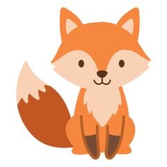 Fototapeta premium Sweet little orange fox cub sitting nicely facing straight forward cheerfully.
