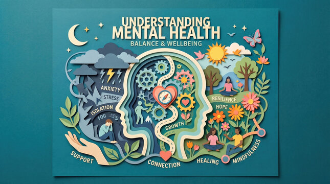 Mental health recovery and emotional healing awareness illustration
