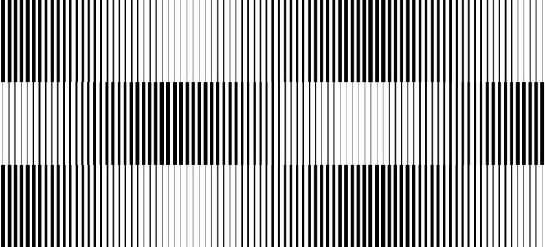 Black and white striped halftone gradient. Fading line gradation background. Repeating strip pattern backdrop. Parallel lines wallpaper for overlay, print, cover. Vector Doppler effect concept