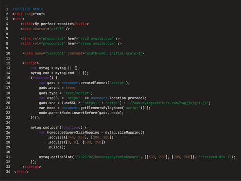 HTML code syntax highlighting on black background for programming wallpaper