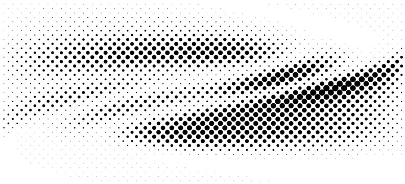 Set of halftone dots gradient pattern texture isolated on white background. Straight dotted spots using halftone circle dot raster texture. Vector blot half tone collection.