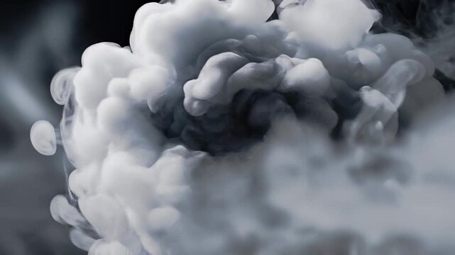 Abstract swirling white smoke plumes against a dark background, creating ethereal patterns