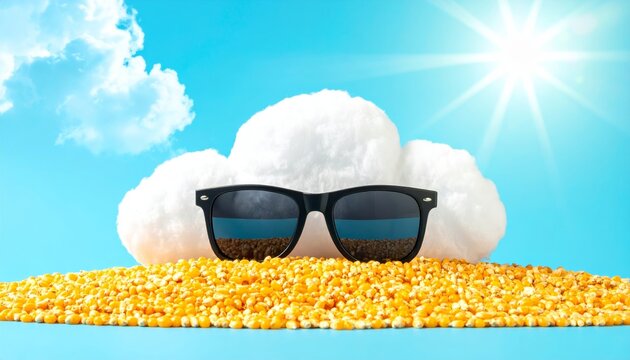 Cloud wearing sunglasses lounging on popcorn beach