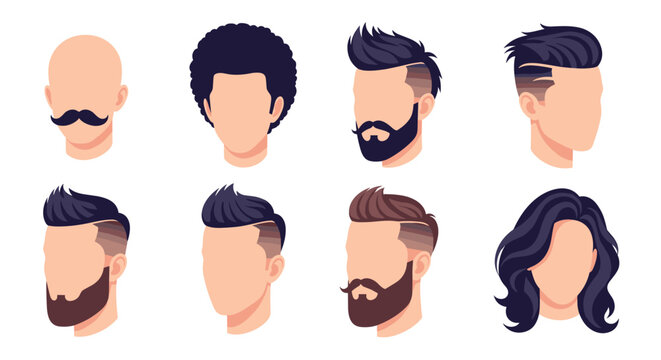 Collection of diverse male and female character heads showcasing various modern hairstyles and facial hair options.