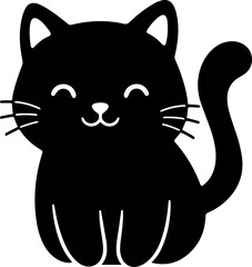 Cute Black Cat Silhouette Sitting Happy Cartoon Style © keenan