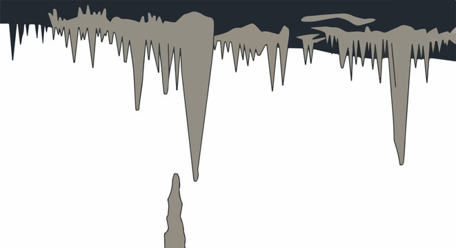 Cartoon illustration of a dark cave ceiling with many hanging icicle-like stalactites