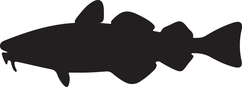 Cod fish silhouette black hunting vector icon.
