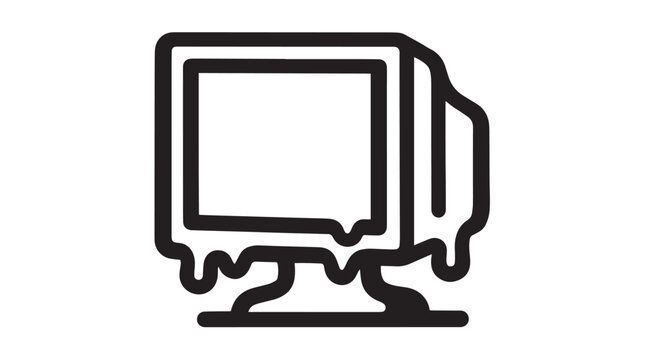 Minimalist vector illustration of a melting vintage computer monitor in a bold flat line style