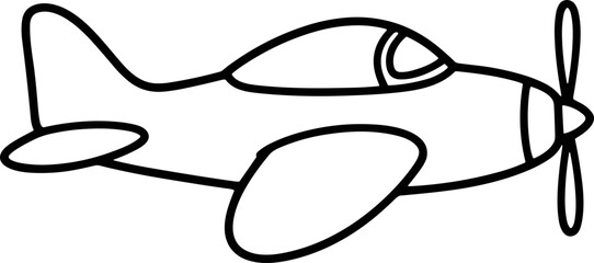 Simple cartoon airplane illustration, outline drawing on white background, travel, aviation © keenan