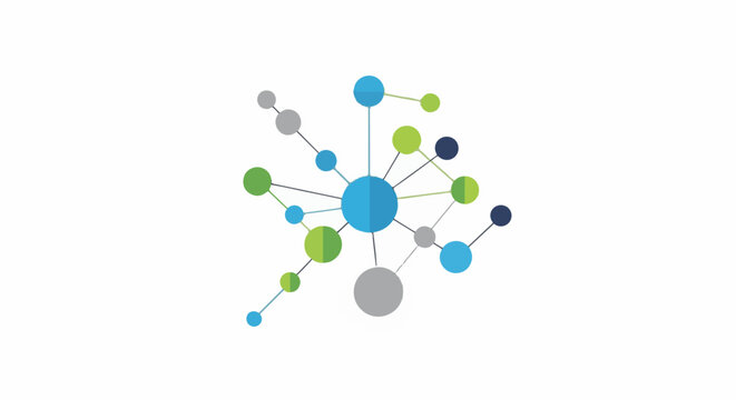 Abstract network of interconnected circles in various sizes and colors