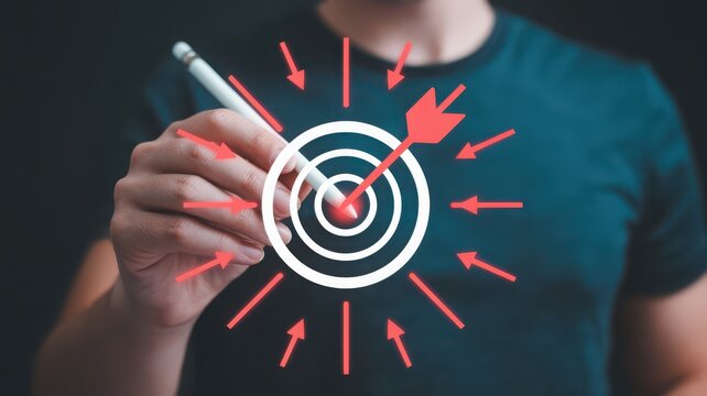 Hand releasing arrows at target with impact effect