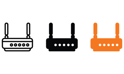 Obraz premium Three distinct styles of internet router icons featuring antenna designs for network connectivity presented in a clean graphic display format