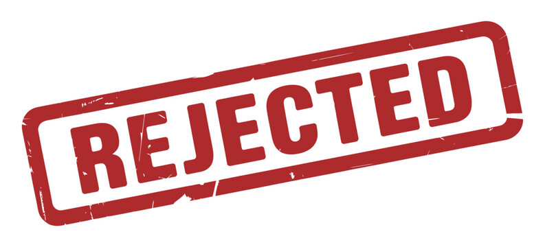 Rejected stamp isolated on white background, denied approval label concept for canceled application refusal decision failed verification and official document warning modern vector illustrations.