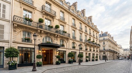 Obraz premium Elegant Parisian Street with Historic Buildings and Flower Decor