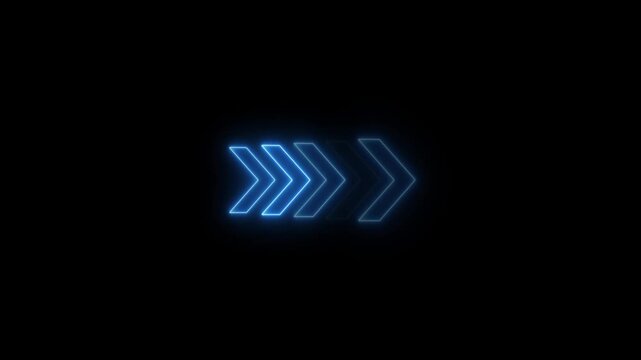Direction concept, Neon arrow icon, Arrows indicates the direction of the overlay video layer on black background. Blue neon looping arrow icon animation.
