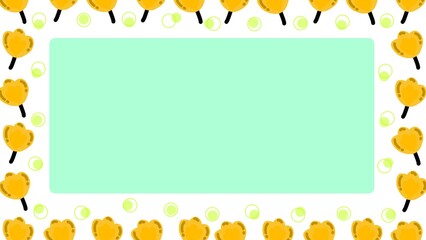 Fototapeta premium Cute yellow tulip flowers frame with copy space. Kawaii floral border background template for greeting cards, invitations, and nursery decor.
