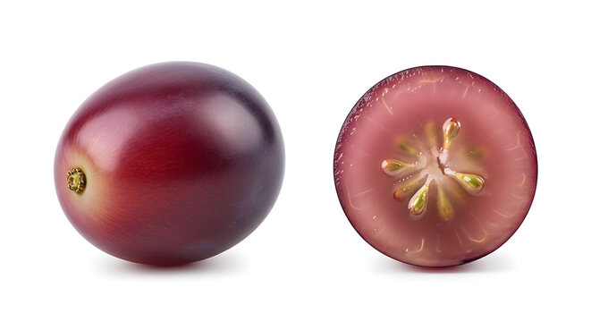 Fresh red grape and a cross section of a grape isolated on white background